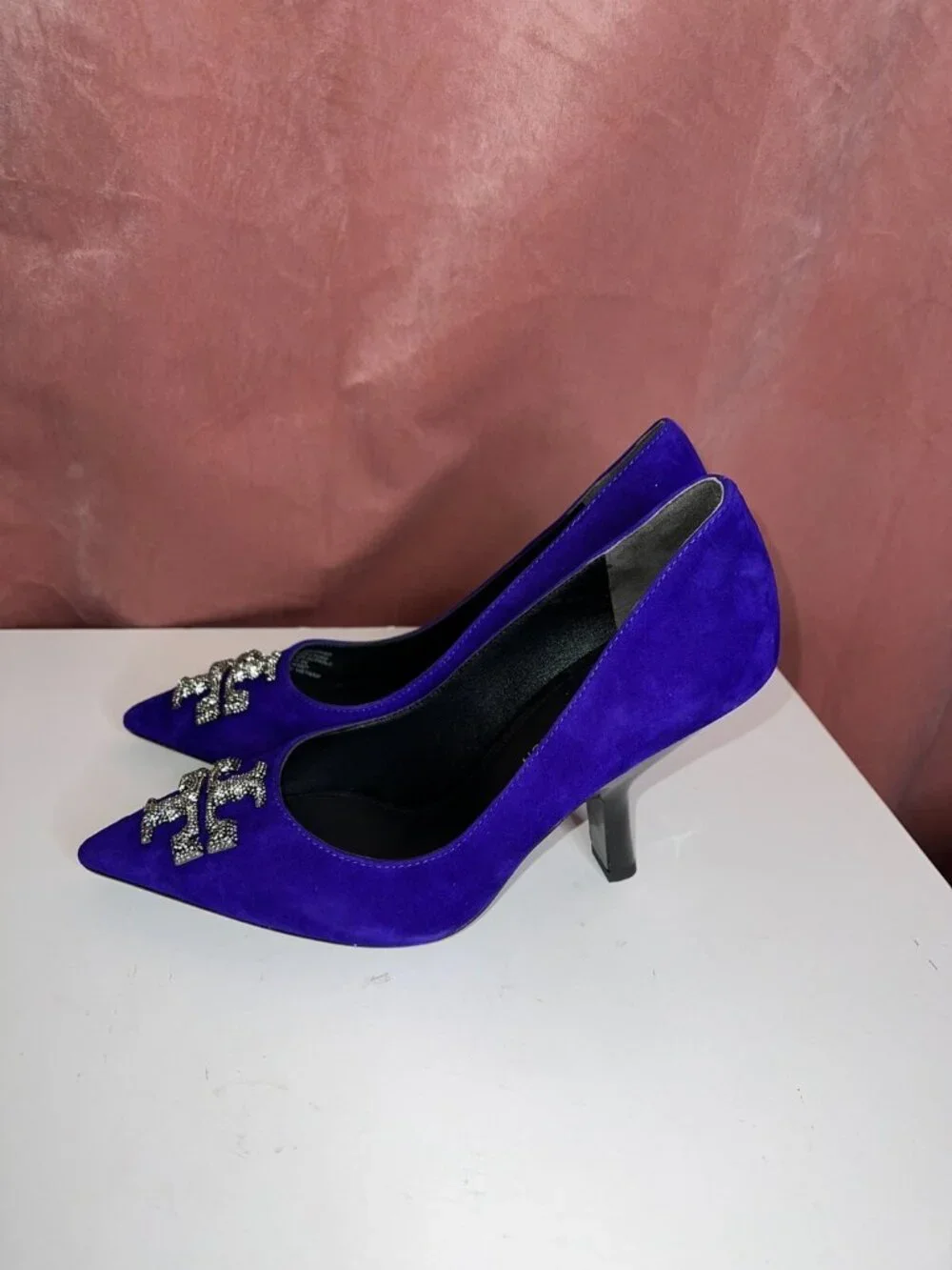 Tory Burch ELEANOR PAVÉ PUMP Shoes Heel Suede Deep Purple